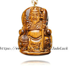 Natural Yellow Tiger Eye pendant necklace Lucky evil Guan Gong - £29.56 GBP