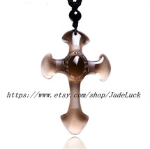 Natural ice kind of obsidian pendant necklace Jesus Cross - £24.04 GBP