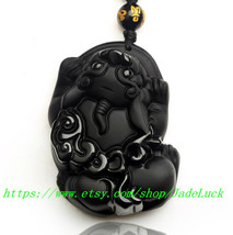 100% natural obsidian amulet pendant necklace beads hand-carved Pi yao - £23.96 GBP