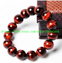 Perfect natural red tiger eye stone beads charm bracelet Mala - $29.99