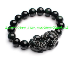 Natural Mexican rainbow obsidian eye bracelet evil Lucky &quot;pi yao&quot; three money - £22.56 GBP