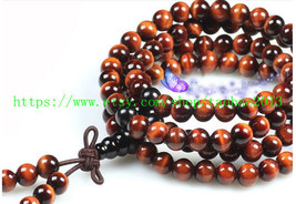 6 mm natural red Tiger Eye Tibetan Buddhist meditation yoga 108 prayer beads Mal - £18.75 GBP