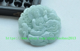 Natural green jade charm Hand-carved dragon &quot;Guan Yin&quot; charm pendant - $373.45 MXN