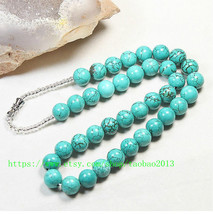 10 mm natural turquoise beads, hand-knitted sweater chain / necklace charm beads - £21.26 GBP