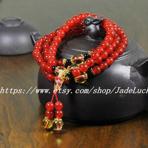 Agate beads bracelet bangle bracelet tokens collected 108 natural red agate bead - £21.51 GBP