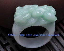 Hand-carved natural &quot;AAA&quot; emerald PIYAO amulet Ring (5-9) custom size - £23.97 GBP