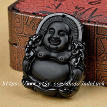 Obsidian pendant Happy Buddha Maitreya Buddha comfortable matte anti-villain sec - £23.04 GBP