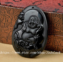 Obsidian pendant Happy Buddha Maitreya Buddha comfortable matte anti-villain sec - £23.17 GBP