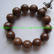 Natural sandalwood bracelet &quot;Gold / silk / Tan / wood&quot; rosary bracelet evil secu - £19.01 GBP