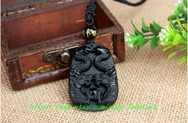 2014 Ssangyong hand-carved natural obsidian pendant necklace charm beads hold  - £29.31 GBP