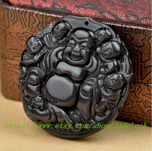 Free shipping ---Obsidian pendant Happy Buddha Maitreya Buddha comfortable matte - £23.97 GBP