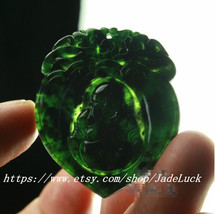 Good Luck Amulet hand carved natural dark green pi yao natural black jade Buddha - £18.08 GBP