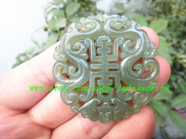 Natural ice green and white jade, jade tablets Ssangyong openwork pendant - £21.57 GBP