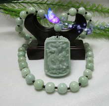 8MM natural hand-carved jade dragon &quot;AAA&quot; beaded necklace - £23.50 GBP