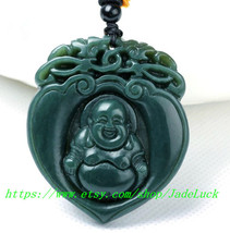 Natural green jade, hand-carved charm &quot;Buddha in the hearts of&quot; Lucky Laughing B - £21.52 GBP