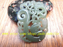 charm natural green jade genuine jade pendant dragon Phoenix couple pendants cra - £18.08 GBP