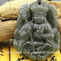 Natural green jade hand-carved Buddha amulet pendant charm - £18.42 GBP