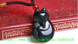 Natural obsidian rainbow eye pendant fox - £22.70 GBP