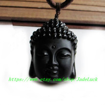 Natural Obsidian Buddha head pendant - £19.13 GBP