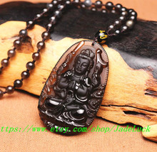 Natural obsidian pendant Samantabhadra comfortable wishful Guanyin - £30.99 GBP