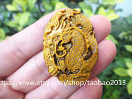 AAA Natural Yellow tiger eyes gemstone charm dragon pendant - £18.37 GBP
