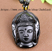 Natural obsidian pendant frosted Samantabhadra Bodhisattva - £26.45 GBP