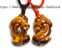 Natural Yellow Tiger Eye / tiger eye stone pendant one pair of Pi Yao amulet - £24.10 GBP