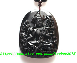 Goddess Tara natural obsidian pendant - £21.57 GBP