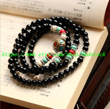 6mm natural obsidian bracelet rosary bracelets, red agate 108 / Handicraft trans - £21.57 GBP