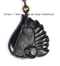 Hand-carved obsidian fox super natural, necklace pendant necklace - £22.41 GBP