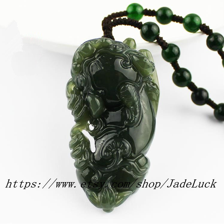 Perfect unique hand-carved green jade pendant jade pi yao pi yao ...