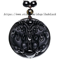 Pi Yao natural obsidian pendant beaded necklace Lucky / Lucky - £29.40 GBP