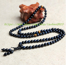 Free Shipping - AAA Grade Tibetan 108 beads Genuine Natural Blue tiger eye medit - £116.38 GBP