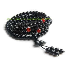 Natural obsidian gourd bracelet rosary bracelets with red agate 108 / Handicraft - $38.99