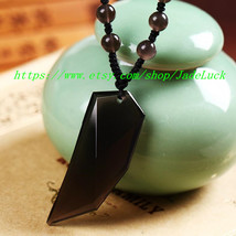 Natural ice / Obsidian &quot;Wolf / tooth&quot; pendant / necklace &quot;evil transit&quot; - £21.13 GBP