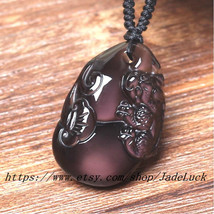 Natural ice kind of obsidian &quot;I worry&quot; gourd pi yao pendant evil spirits / Lucky - £21.57 GBP