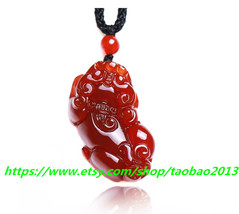 Good luck real natural red agate carved Pi Yao amulet charm pendant - £15.73 GBP
