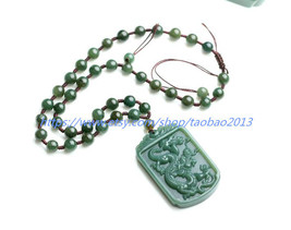 Natural green jade dragon pendant charm beaded necklace - £21.30 GBP