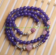 Need purple chalcedony beads bracelet 108 / cream color and beauty / / fashion b - £18.82 GBP