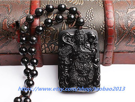 natural black jade luck &quot;Guan Yu Pendant Charm 8 mm beads - £21.70 GBP