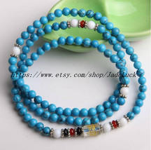 Tibetan Buddhist Meditation Yoga 108 natural blue turquoise beads rosary bead ne - $26.99
