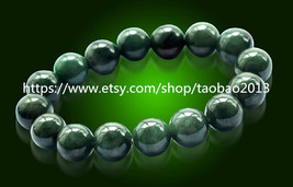 AAA grade 10 mm、100% pure natural dark green jade beaded bracelet charm - £21.51 GBP