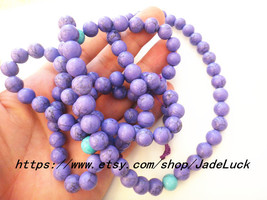 Natural purple turquoise bead rosary necklace Yoga Meditation 108 - £29.02 GBP