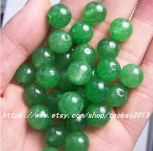 Green hand-carved natural jade beads 50, diameter 12 mm - £23.44 GBP