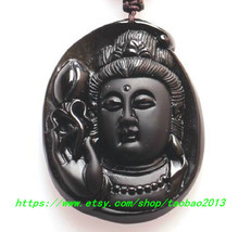 Samantabhadra natural obsidian necklace men who are snakes natal Buddha - £45.55 GBP