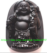 Obsidian pendant necklace Maitreya Buddha Happy Buddha comfortable matte male mo - £31.16 GBP