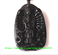 Natural obsidian pendant Avalokitesvara Rat Zodiac patron saint natal Buddha - £21.57 GBP