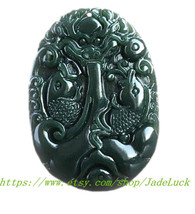 Natural jade &quot;carp leaping&quot; pendant pendant lucky Diaopai, security and peace - £27.17 GBP