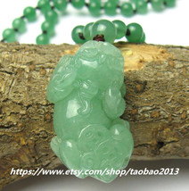 Natural green Ock sub Pi Yao charm pendant necklace - £21.25 GBP