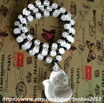 natural super small fox, natural white crystal beads necklace pendan - $29.99